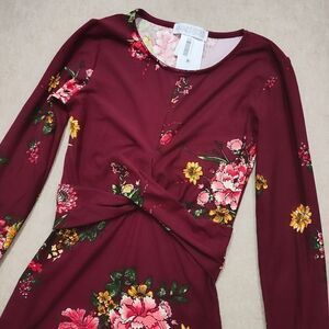 Planet Gold Bodycon Zinfandel Floral Long Sleeve Dress XL #3